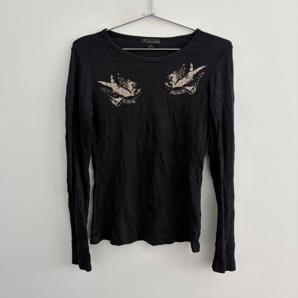 Twentyone Long Sleeve Thermal Shirt Black Eagle Graphic USA Made Size L
